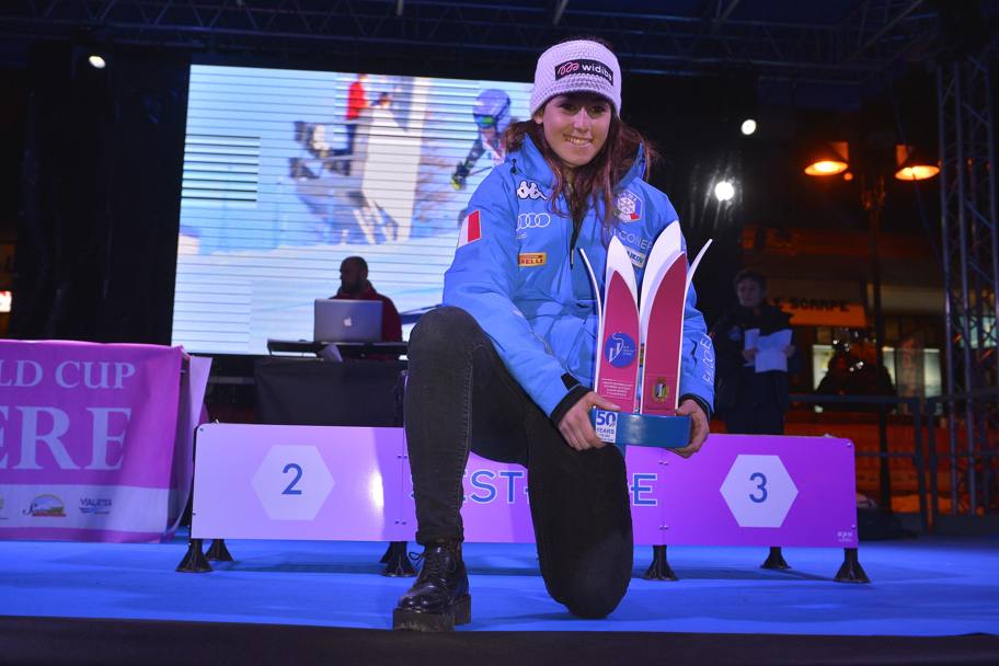 Sestriere 10/12/2016. Premiazione in piazza Slalom Gigante femminil, Sofia Goggia. (LaPresse)